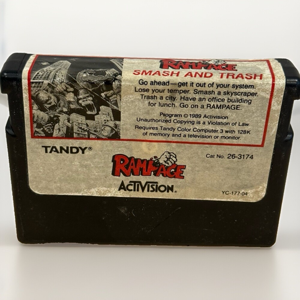 Vintage RAMPAGE smash & trash Tandy TRS-80 game cartridge 26-3174 Color Computer